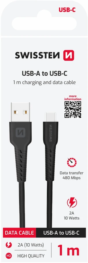 Swissten USB - USB-C 1.0m juoda