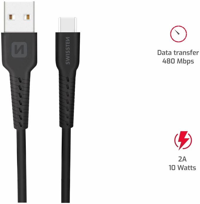 Swissten USB - USB-C 1.0m juoda