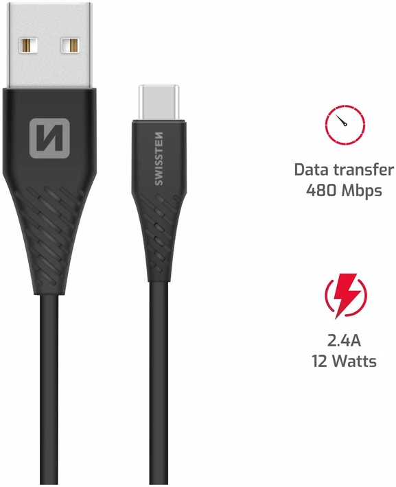 Swissten USB - USB-C 3.1 1.5m (7mm) juoda