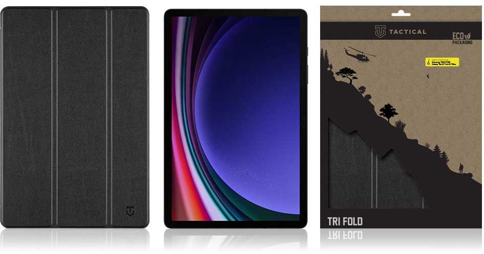 Tactical Book Tri sulankstomas dėklas, skirtas Samsung X710/X716 Galaxy Tab S9 Juodas
