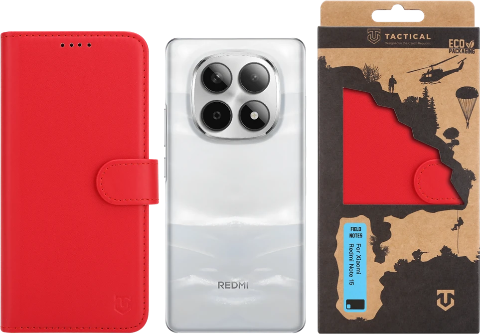 Tactical Field Notes dėklas skirtas Xiaomi Redmi Note 15 raudonos spalvos