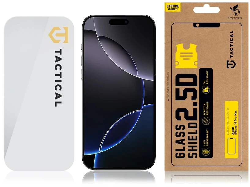 Tactical apsauginis stiklas Shield 2.5D skirtas Apple iPhone 16 Pro Max skaidrus