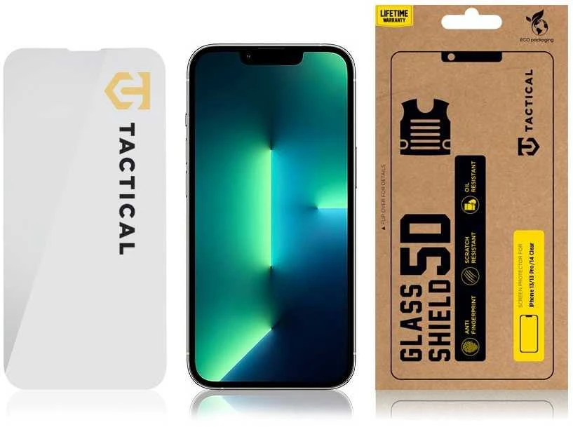 Tactical apsauginis stiklas Shield 2.5D skirtas Apple iPhone 13/13 Pro/14 skaidrus