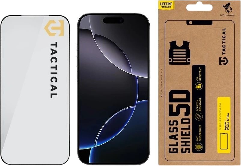 Tactical Apsauginis stiklas Shield 5D skirtas Apple iPhone 17 Pro juodos spalvos