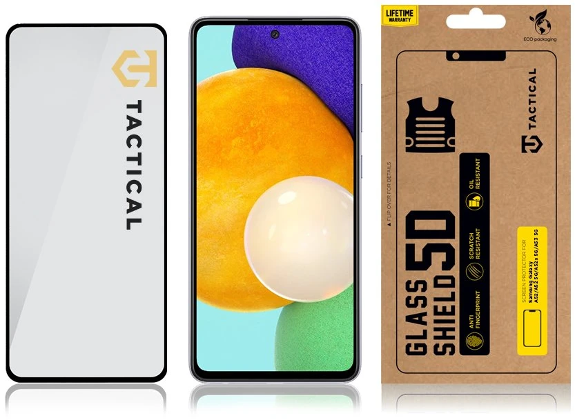 Tactical apsauginis stiklas Shield 5D skirtas Samsung Galaxy A52/A52 5G/A52s 5G/A53 5G su juodos spalvos krašteliu