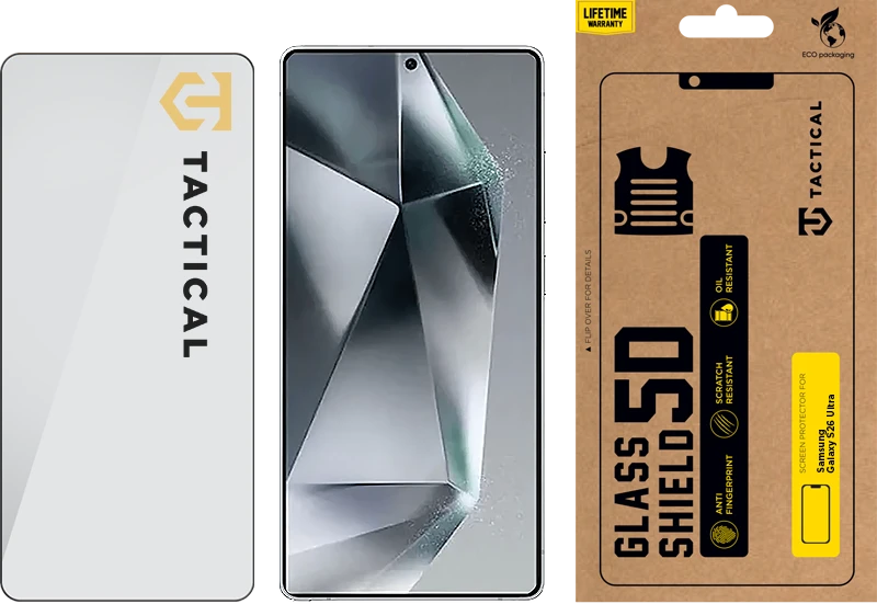 Tactical Apsauginis stiklas Shield 5D skirtas Samsung Galaxy S26 Ultra Juodas