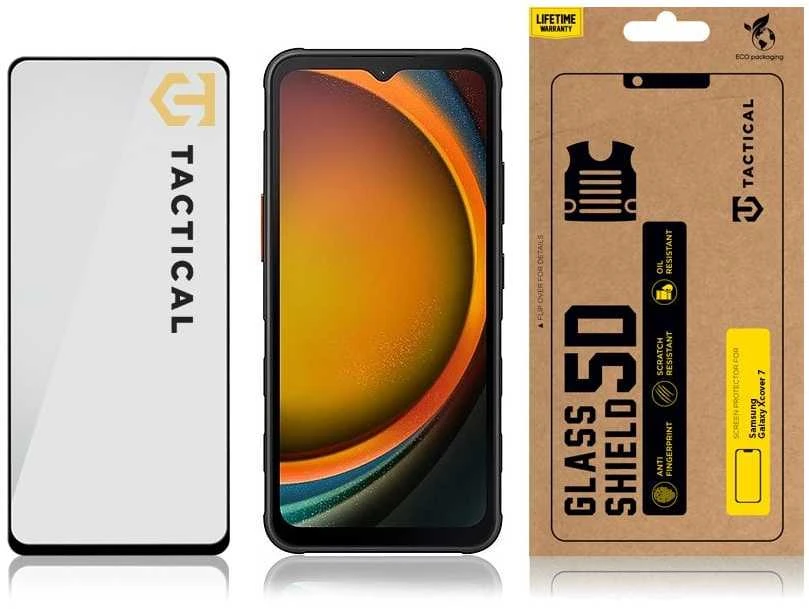 Tactical apsauginis stiklas Shield 5D skirtas Samsung Galaxy Xcover 7 su juodos spalvos krašteliu