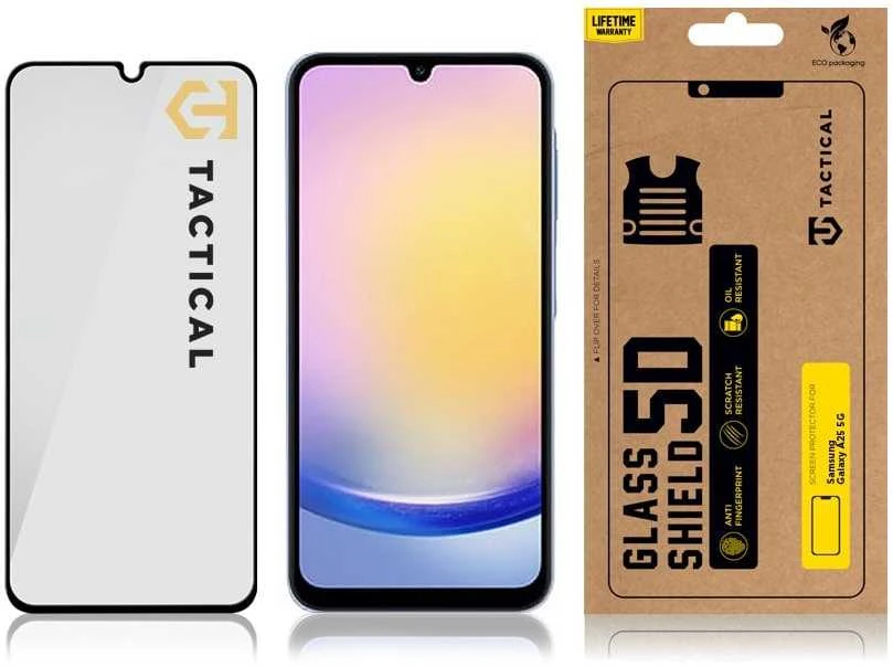 Tactical apsauginis stiklas Shield 5D skirtas Samsung Galaxy A25 5G su juodos spalvos krašteliu