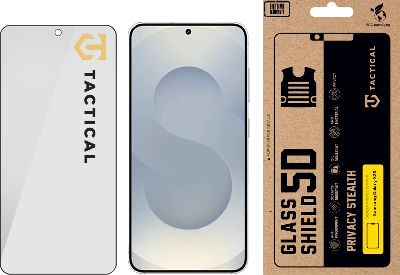 Tactical Apsauginis stiklas Shield Privacy Stealth 5D skirtas Samsung Galaxy S26 Juodas