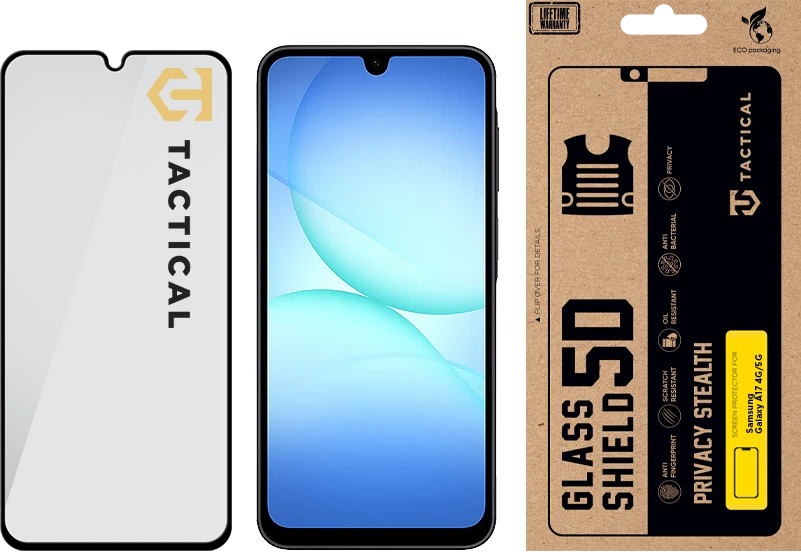 Tactical Apsauginis stiklas Shield Privacy Stealth 5D skirtas Samsung Galaxy A17 4G/5G juodos spalvos
