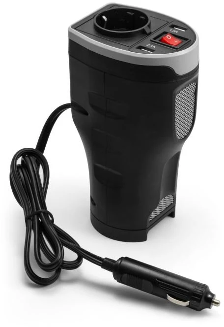 Technaxx TE13 automobilio maitinimo keitiklis, 2 USB prievadai ir 1 CEE 7/4 išvestis, DC 12V, AC 230V 50hz, Juodas / TE13