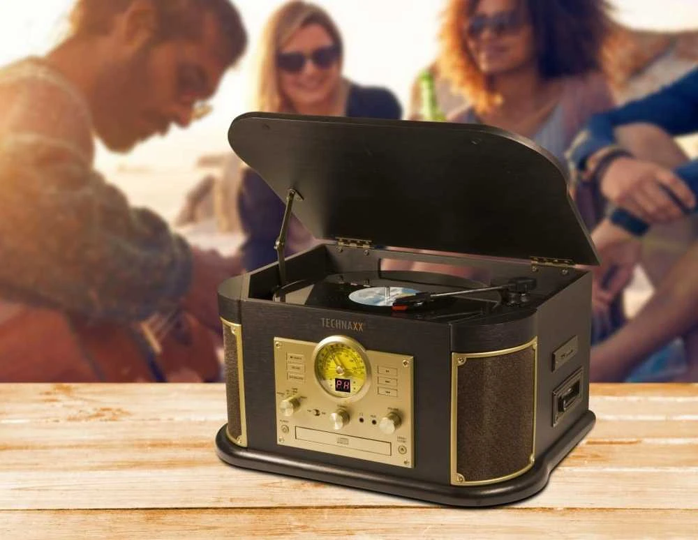 „Technaxx“ skaitmenina vinilo plokšteles, kasetes, kompaktinius diskus, radiją, turi AUX-IN ir „Bluetooth“ funkcijas