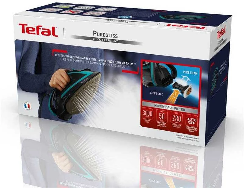 TEFAL | Lygintuvas | FV8066E0 | Garų lygintuvas | 3000 W | Vanduo tank capacity 270 ml | Continuous steam 50 g/min | Steam boost performance 280 g/min | Juodas/Mėlyna