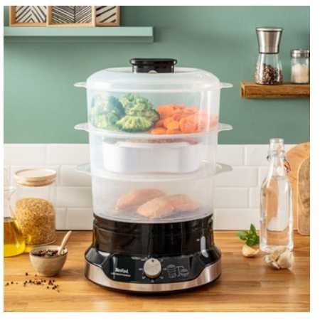 Garų puodas TEFAL | Maisto garintuvas | VC204810 Ultracompact | Juodas | 800 W | Talpa 9 l | Krepšelių skaičius 3