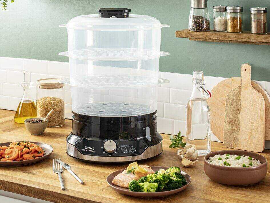 Garų puodas TEFAL | Maisto garintuvas | VC204810 Ultracompact | Juodas | 800 W | Talpa 9 l | Krepšelių skaičius 3