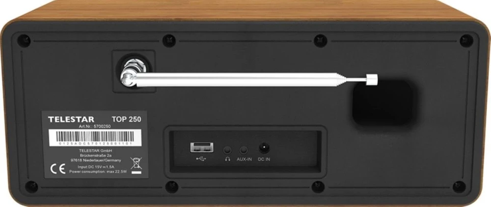 „Telestar TOP250“ stereofoninis interneto / DAB+ / FM radijas, „Bluetooth“, USB įrašymas, „Wi-Fi“, CZ OSD meniu, mediena