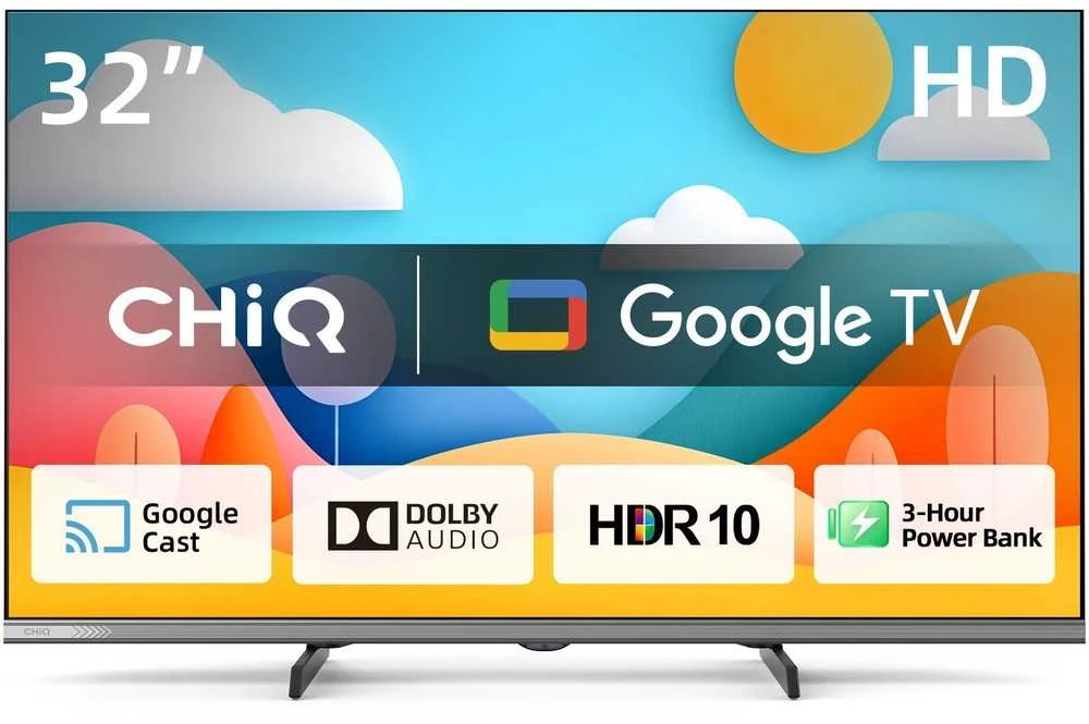 CHiQ L32M9PD televizorius, 32 colių įkroviklis, HD, išmanusis, „Google TV“, „Dolby Audio“, dbx-tv, HDR 10