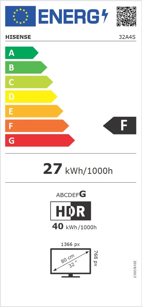 Hisense 32A4S 32 colių LED HD televizorius su „VideoOS 60Hz 2026“