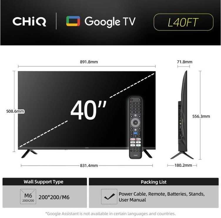 CHiQ L40FT televizorius, 40 colių įstrižainės, FHD, išmanusis, „Google TV“, dbx-TV, „Dolby Audio“, berėmis