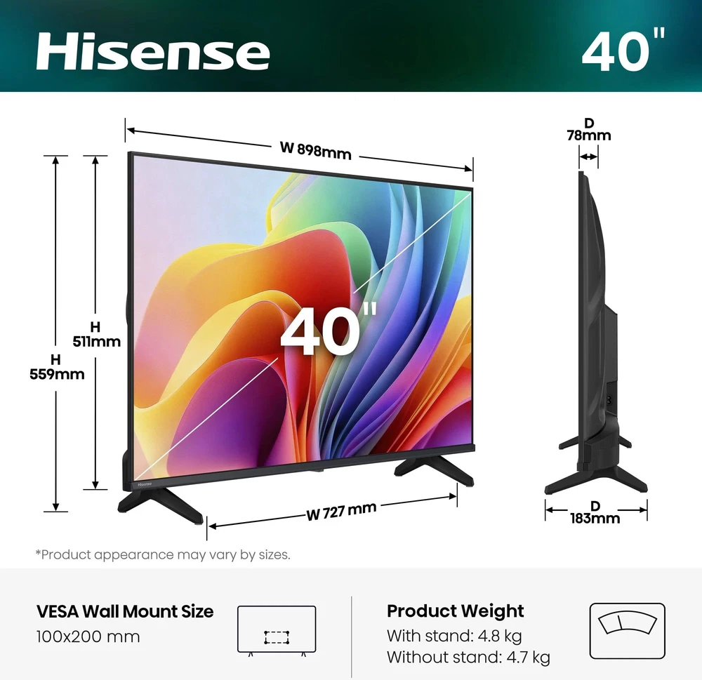 Televizorius Hisense 40A4S 40" QLED 4K 60Hz VidaaOS 2026