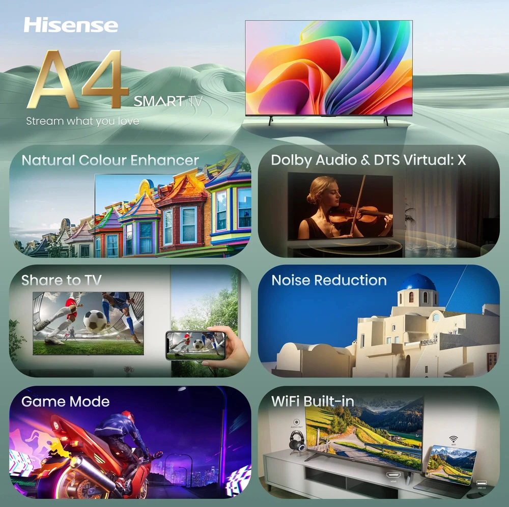 Televizorius Hisense 40A4S 40" QLED 4K 60Hz VidaaOS 2026