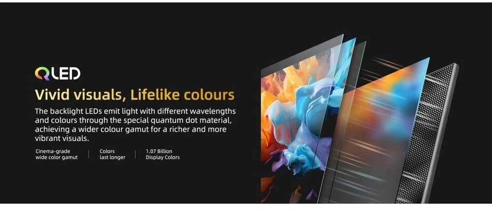 CHiQ U43QST televizorius, 43 colių, UHD, QLED, itin plonas, „Google TV“, DLG 120 Hz, „Dolby Audio“, berėmės, metalinio paviršiaus