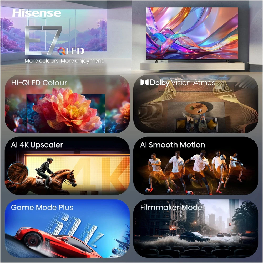 Televizorius TV Set Hisense 43E7S Hi-QLED-TV - 108 cm (43 inches), Juodas, UltraHD/4K, Triple Imtuvas