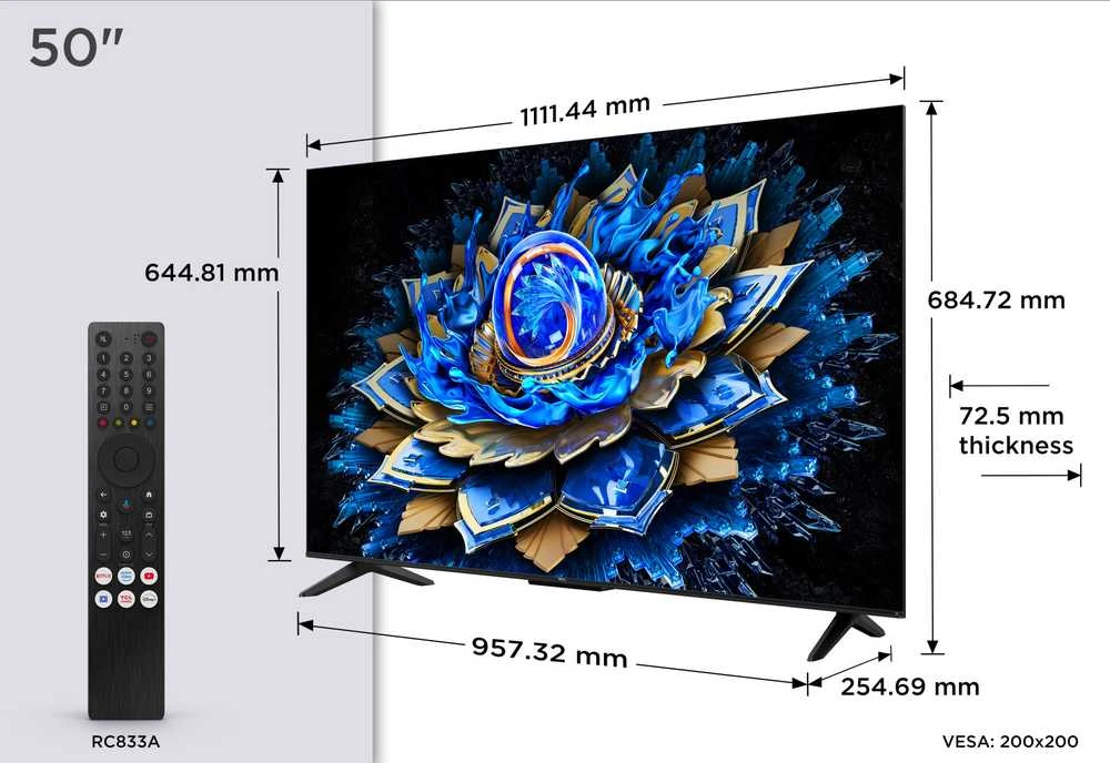 TCL 4K QLED televizorius | 50T69C | 50 | Išmanusis televizorius | „Google TV“ | UHD | Juodas