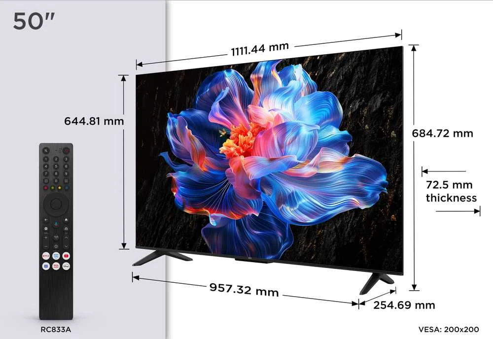 Televizorius TCL LED 4K TV | 50V6C | 50 | Smart TV | Google TV | UHD | Juodas