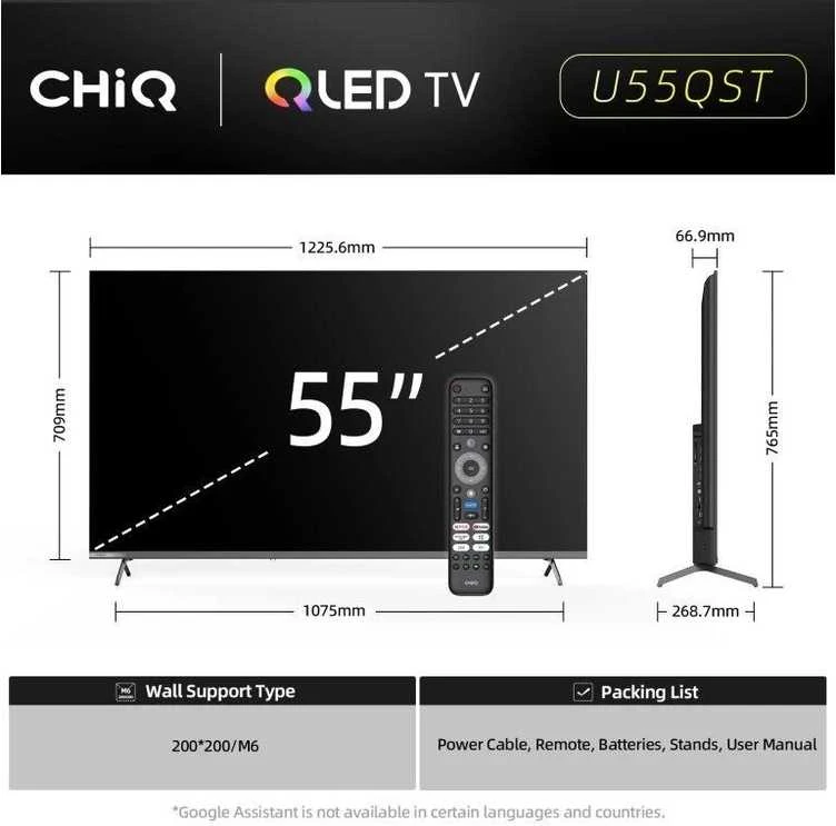 Televizorius CHiQ U55QST TV 55, UHD, QLED, Google TV, DLG 120 Hz, Dolby Audio, Frameless, metaliczna