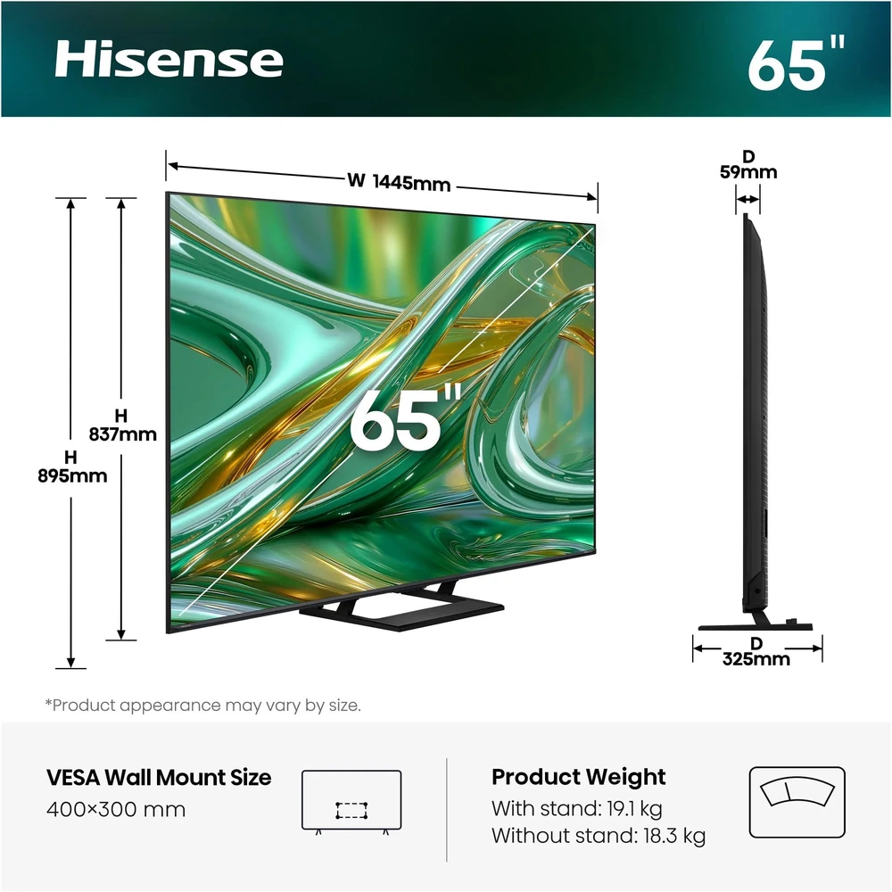 Televizorius Hisense ULED 65E8S MiniLED, QLED televizorius - 164 cm (65 colių), UltraHD/4K, trigubas signalas, žemųjų dažnių garsiakalbis, 144 Hz ekranas