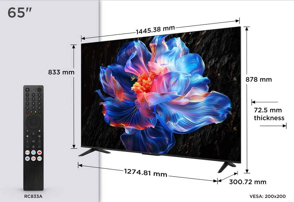 Televizorius TCL LED 4K TV | 65V6C | 65 | Smart TV | Google TV | Juodas