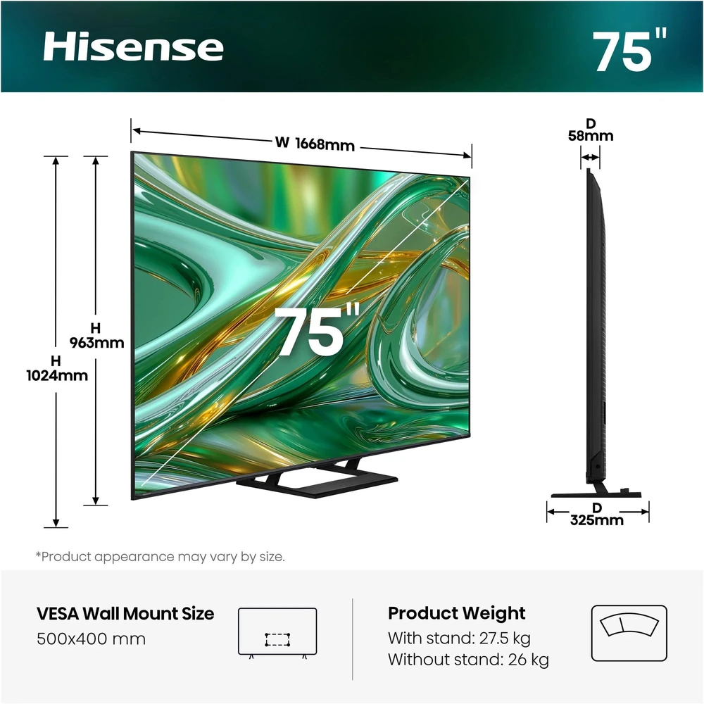 „Hisense ULED 75E8S MiniLED QLED“ televizorius – 75 colių 4K UHD išmanusis televizorius