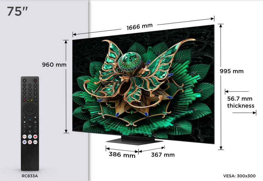 TCL 75C7K Televizorius 75'' 4K UHD 3840x2160, Smart TV, Juoda