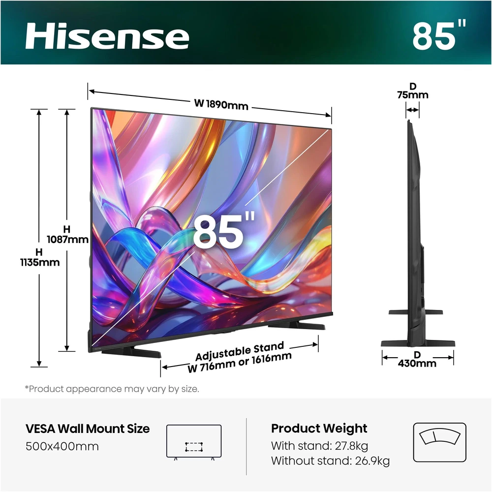 „Hisense 85E7S Hi-QLED“ televizorius – 85 colių 4K „Ultra HD“ išmanusis televizorius