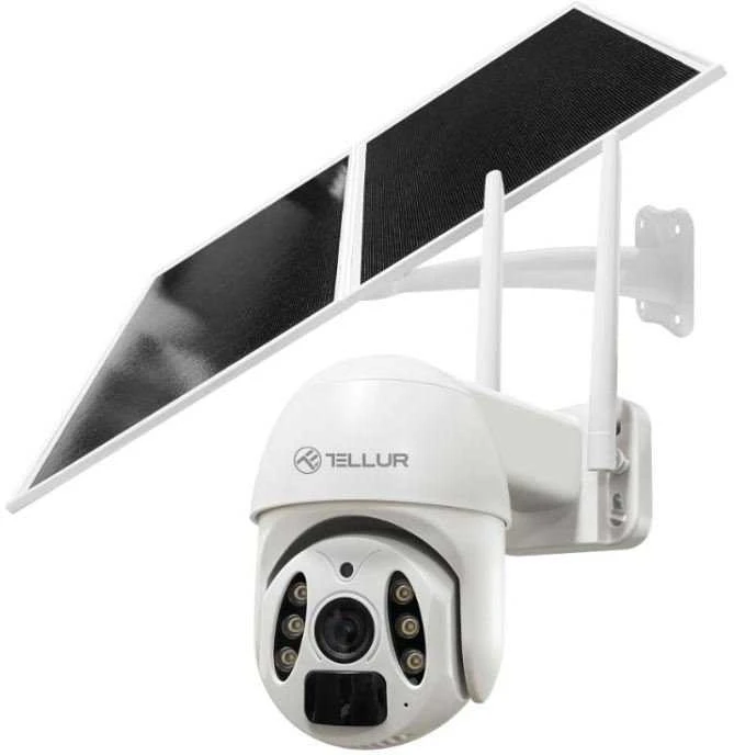 Tellur Smart WiFi Solar Camera, P&amp;T, 3MP, 2K UltraHD, PIR, 20W solar panel, baltas