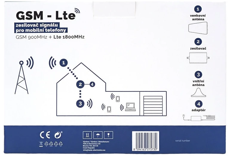 TESLA GSM-01 LTE Signalo stiprintuvas, 900/1800 MHz