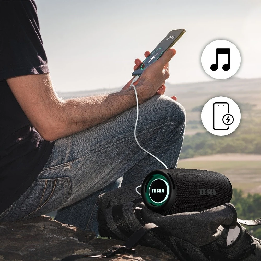 TESLA Sound BS70 - Vanduo-Resistant Wireless Bluetooth Speaker (Juodas)
