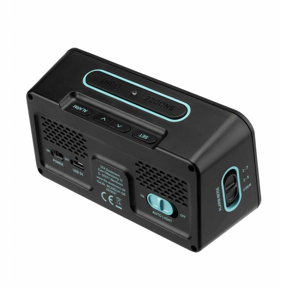 TFA 60.2562.01.GB – Radijo bangomis valdomas skaitmeninis žadintuvas su automatiniu apšvietimu BOXX2