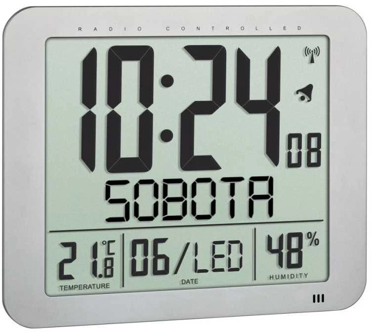 TFA sieninis laikrodis valdomas radijo signalu su čekų savaitės diena 60.4516.54