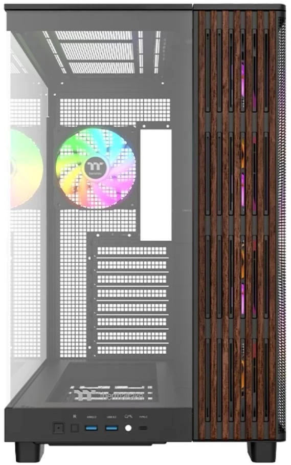 „Thermaltake View 380 XL WS ARGB“, bokšto tipo korpusas - medinis/juodas, 2 grūdinto stiklo plokštės, medinė konstrukcija