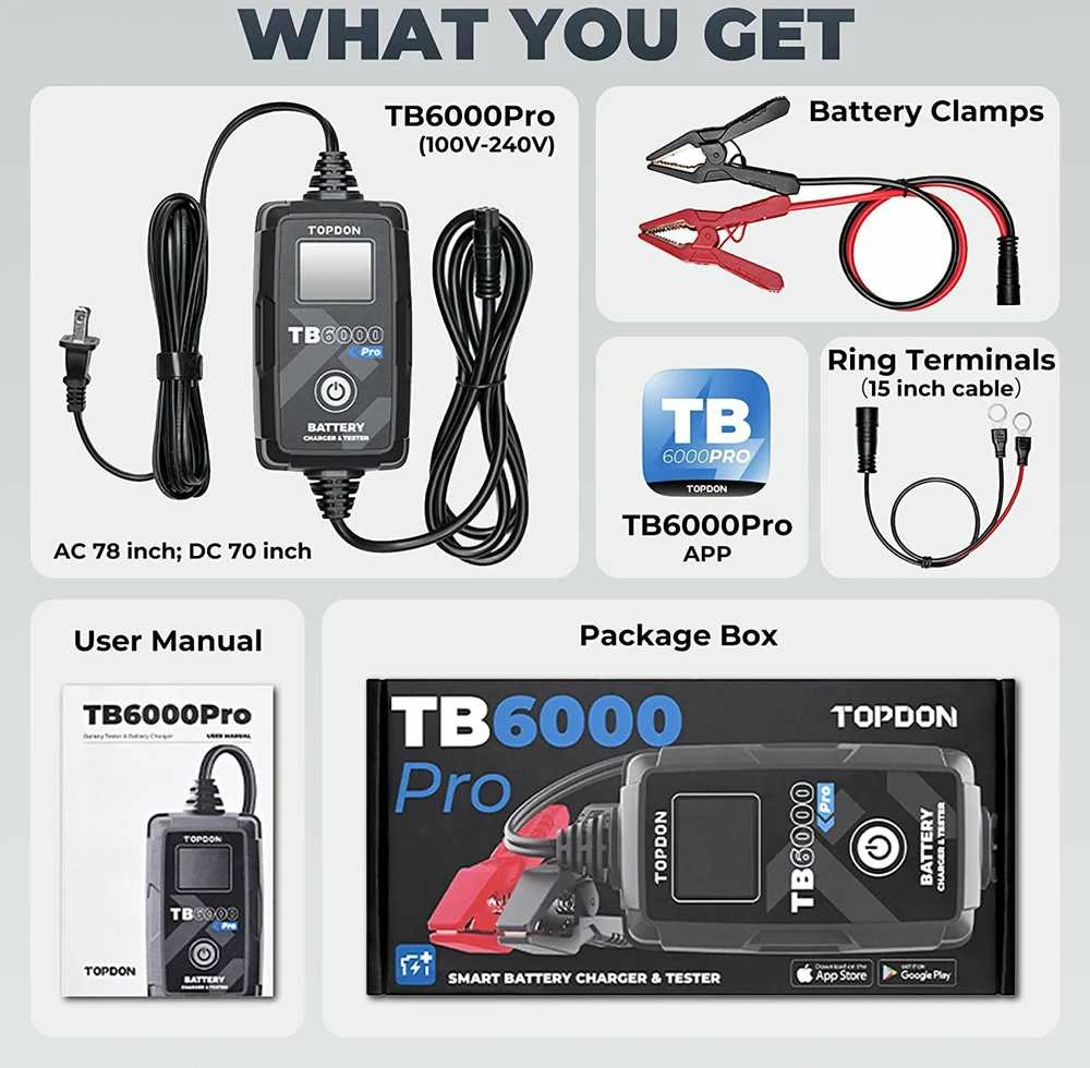 TOPDON automobilio akumuliatoriaus įkroviklis ir testeris TB6000Pro