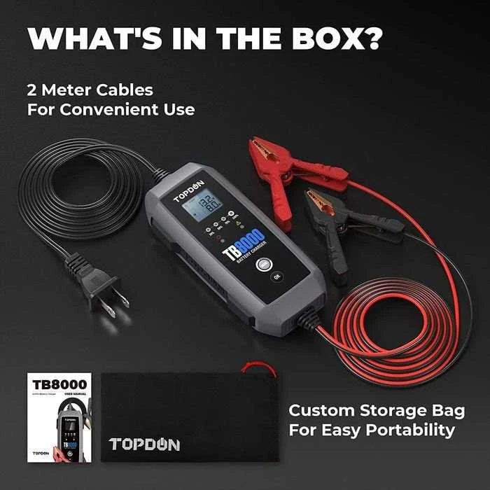 TOPDON TB8000 įkroviklio komplektacija