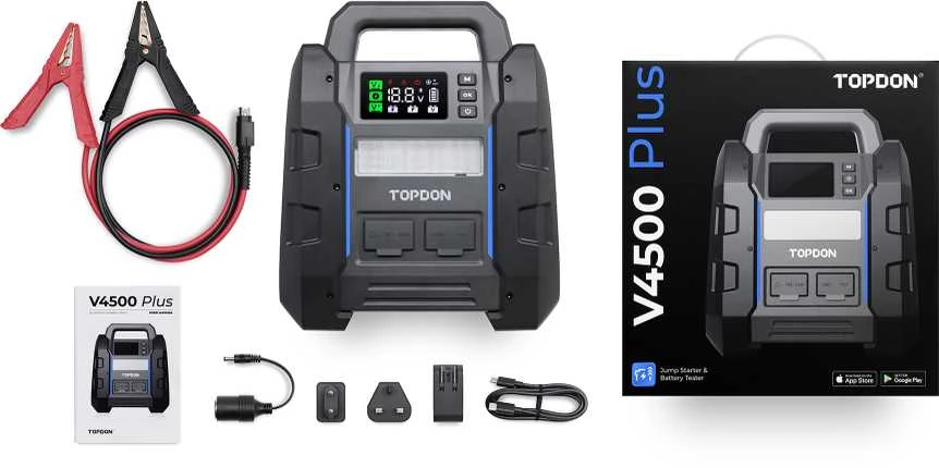 „Crystal Ink“ TOPDON V4500 Plus automobilio akumuliatoriaus užvedimo ir testavimo įrenginys