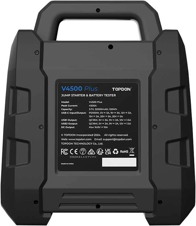 „Crystal Ink“ TOPDON V4500 Plus automobilio akumuliatoriaus užvedimo ir testavimo įrenginys