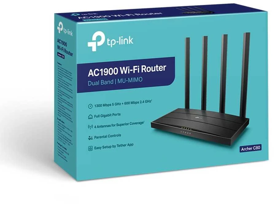 TP-LINK Archer C80 TP-Link Archer C80 AC1900 Dviejų juostų belaidis 802.11ac Gbit maršrutizatorius 4xLAN MU-MIMO