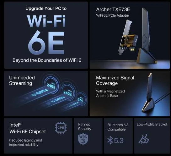 TP-Link Archer TXE73E Triband WiFi6E BT PCIe Adapteris