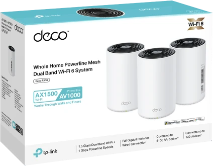 Maršrutizatorius TP-Link Deco PX10 (3 vnt. pakuotė) AX1500 AV1000 elektros linijų tinklo sistema