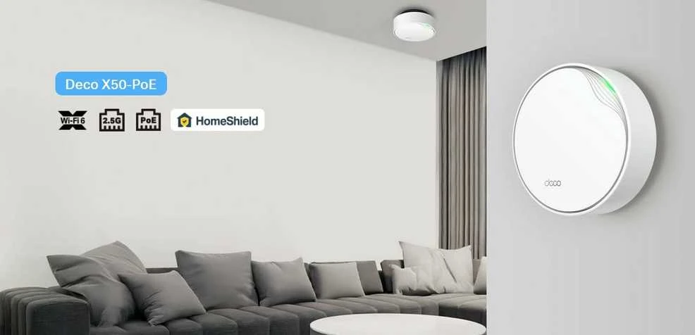 Maršrutizatorius TP-LINK | AX3000 viso namo „Whole Home WiFi 6“ sistema su „PoE“ | „Deco X50-PoE“ (1 vnt. pakuotė) | 802.11ax | Ethernet LAN (RJ-45) jungtys 1 | Tinklo palaikymas: Taip | MU-MiMO: Taip | Ne, mobilusis plačiajuostis ryšys: | Antenos tipas: Vidinė