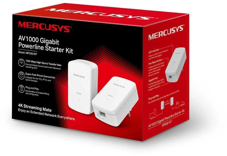 „Mercusys“ maitinimo tinklo adapteris PLC MP500, rinkinys, 2 vnt.